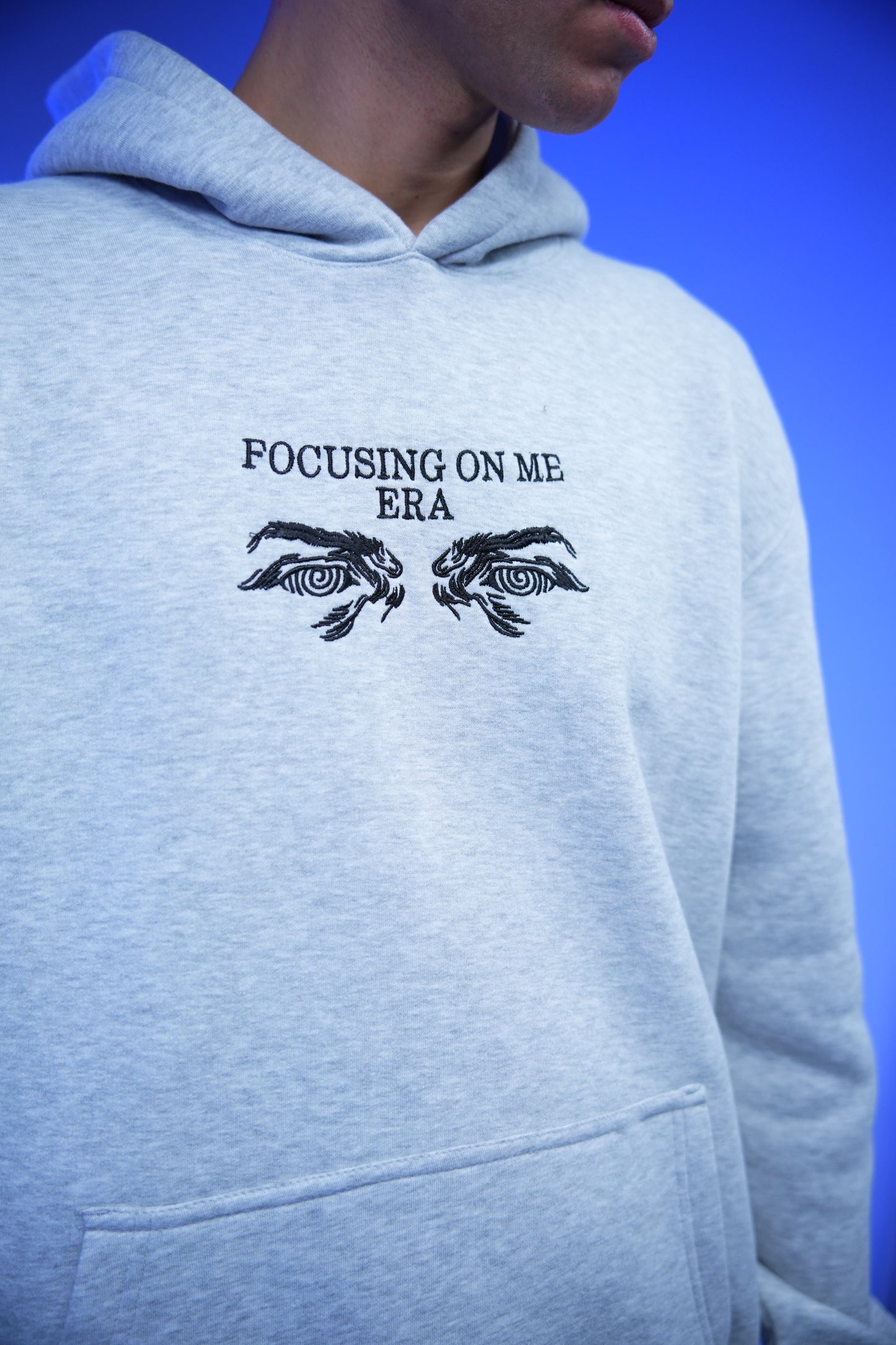 “FOCUSING ON ME ERA” Embroidery Oversized Hoodie Light Gray - Denjoe