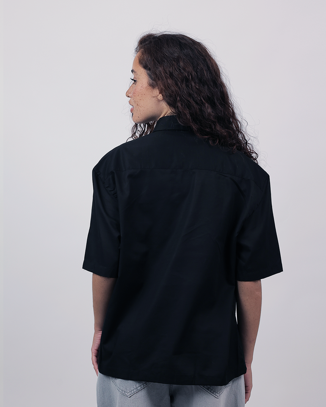 Short Sleeve Linen Shirt Boxy Fit - Onyx Black