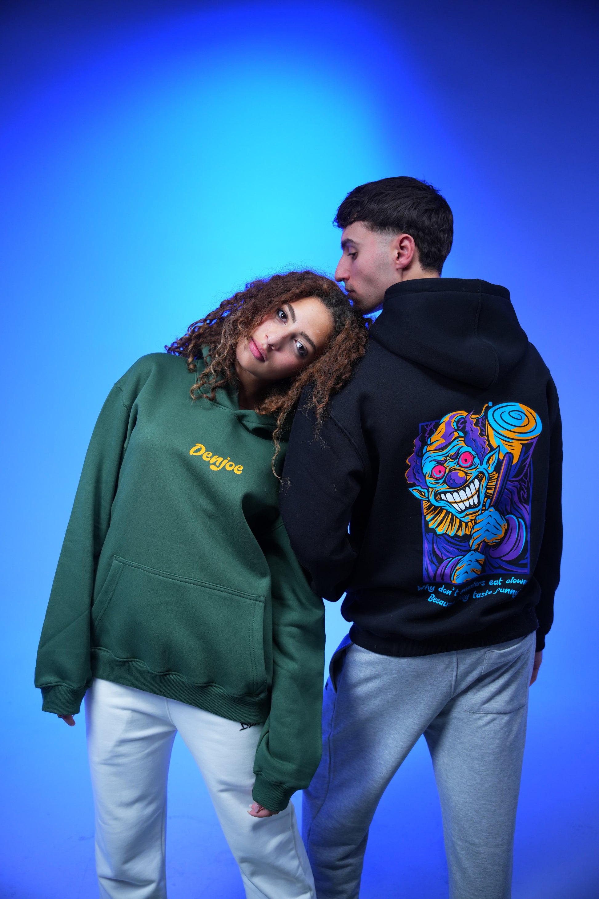 “What don’t monsters eat clowns Because they taste funny” Printed Oversized Hoodie Dark Green - Denjoe