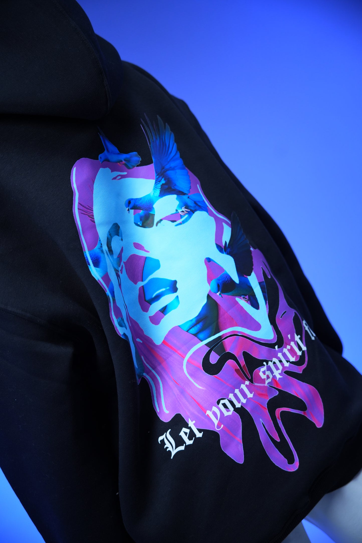 “Let your spirit fly” Printed Oversized Hoodie Black - Denjoe