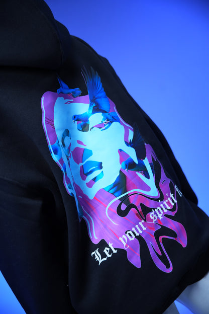“Let your spirit fly” Printed Oversized Hoodie Black - Denjoe