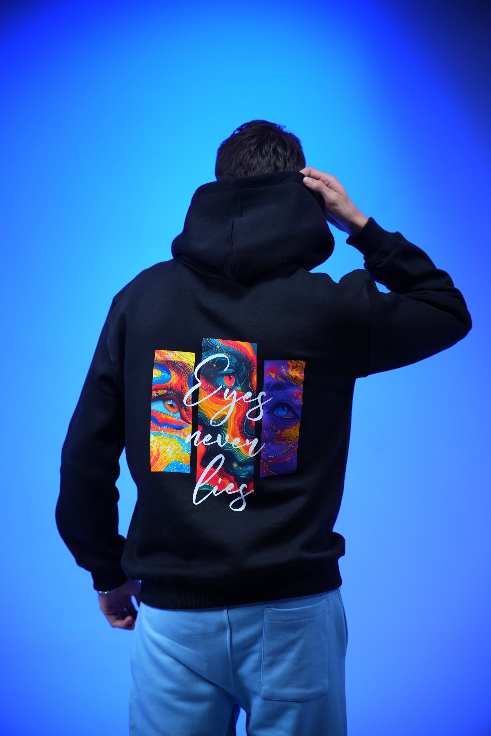 “Eyes Never Lies” Printed Oversized Hoodie Black - Denjoe