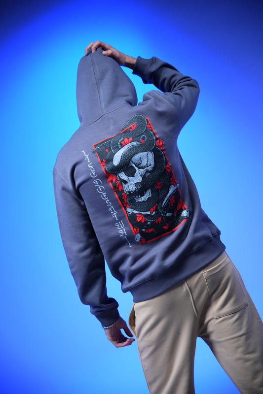 “Skull” Printed Oversized Hoodie Metal Gray - Denjoe