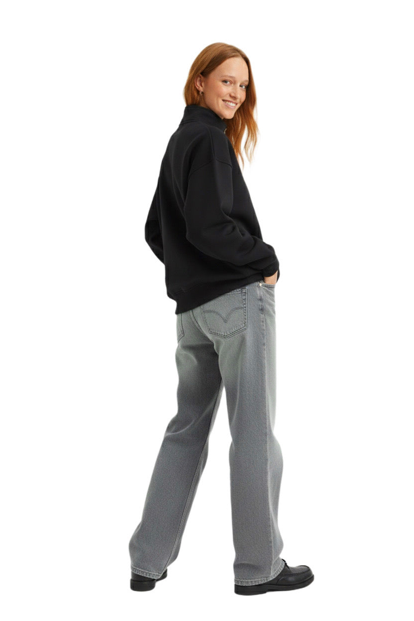 Black Quarter-zip Boxy Fit Unisex