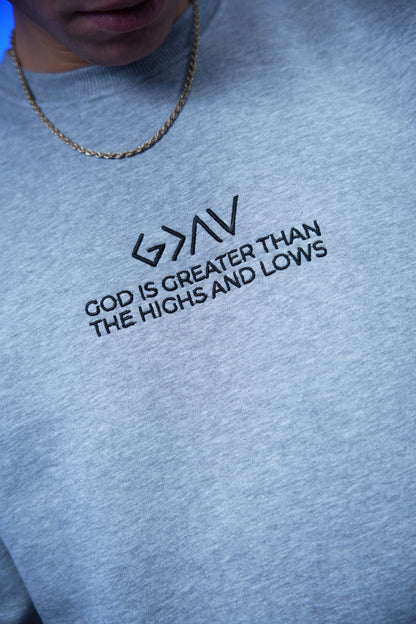 “GOD IS GREATER THAN THE HIGHS AND LOWS” Embroidery Oversized Crewneck Sweatshirt - Denjoe
