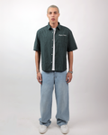 Short Sleeve Striped Shirt Boxy Fit - Forest Green