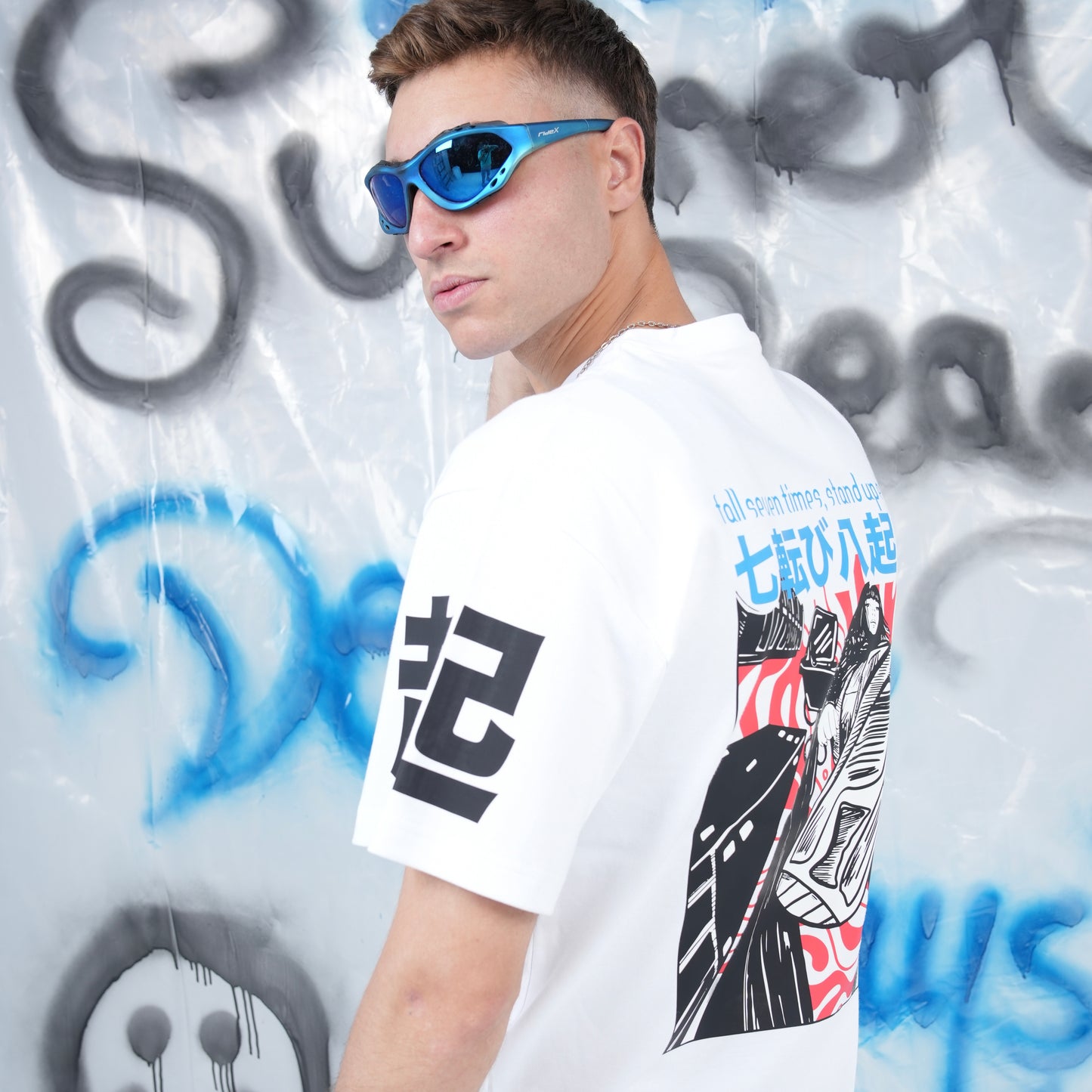 “fall seven times, stand up eight” Printed Oversized Tee - Denjoe
