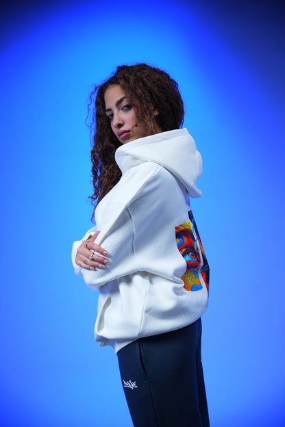 “Eyes Never Lies” Printed Oversized Hoodie White - Denjoe
