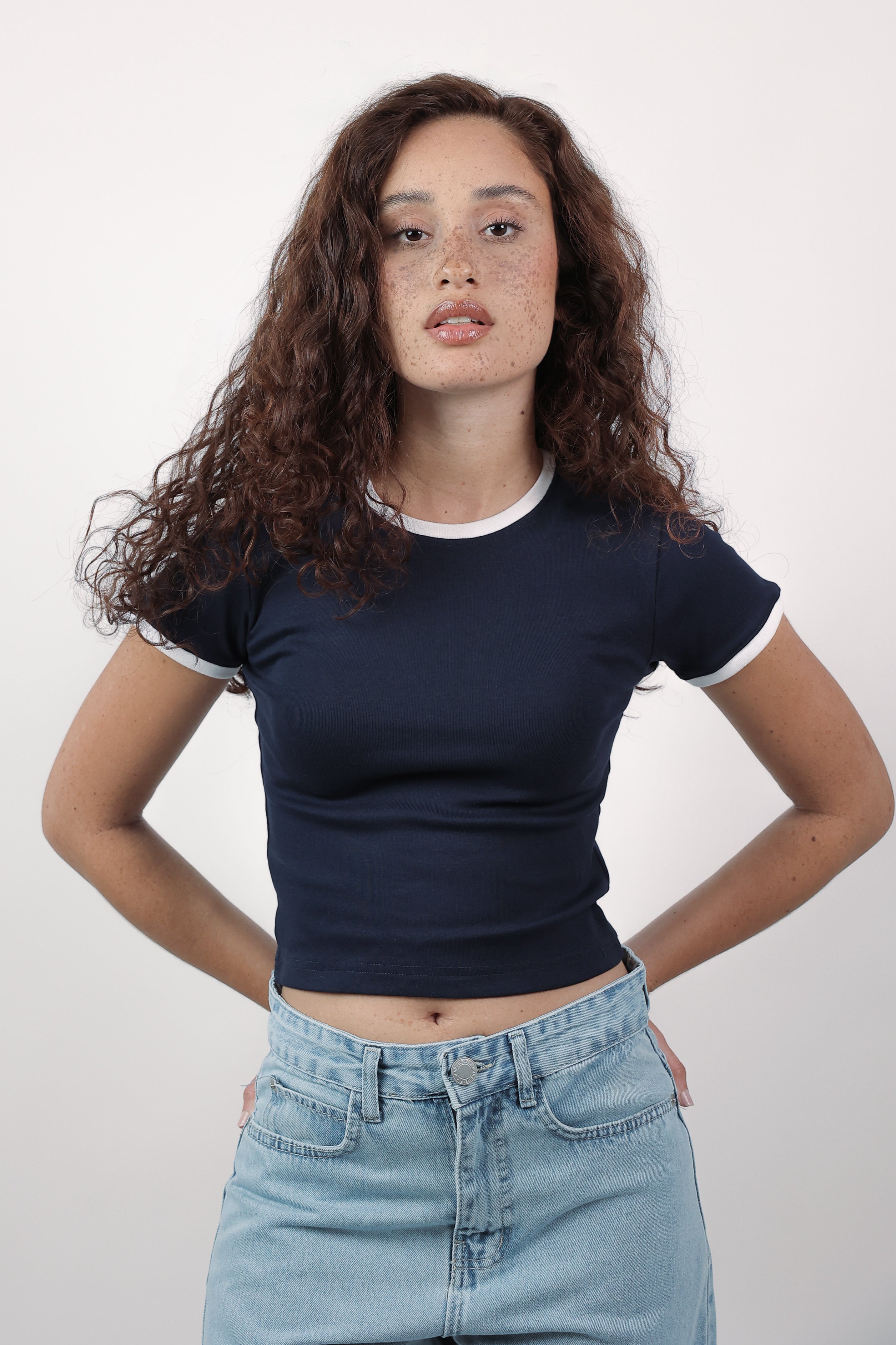 Cool Contrast Baby Tee - Navy