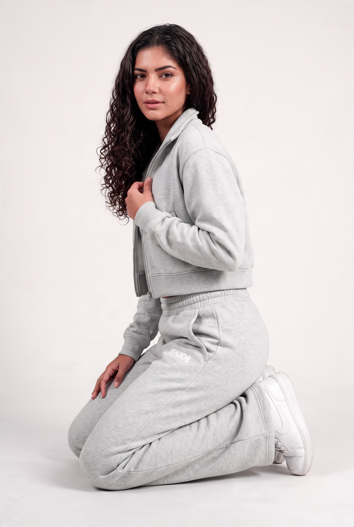 Light Grey Full-Zip Cropped Track Jacket (Female)