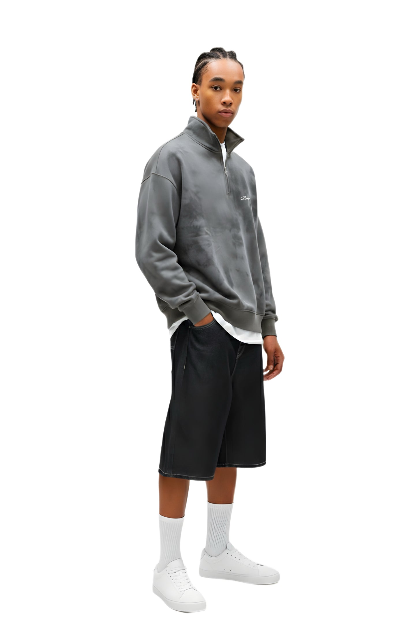 Metal Grey Tie Dye Quarter-zip Boxy Fit Unisex