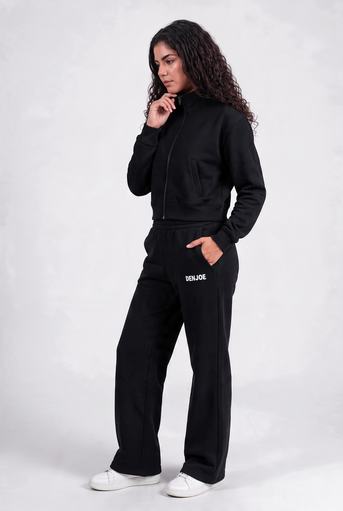 Black Full-Zip Cropped Track Jacket (Female)