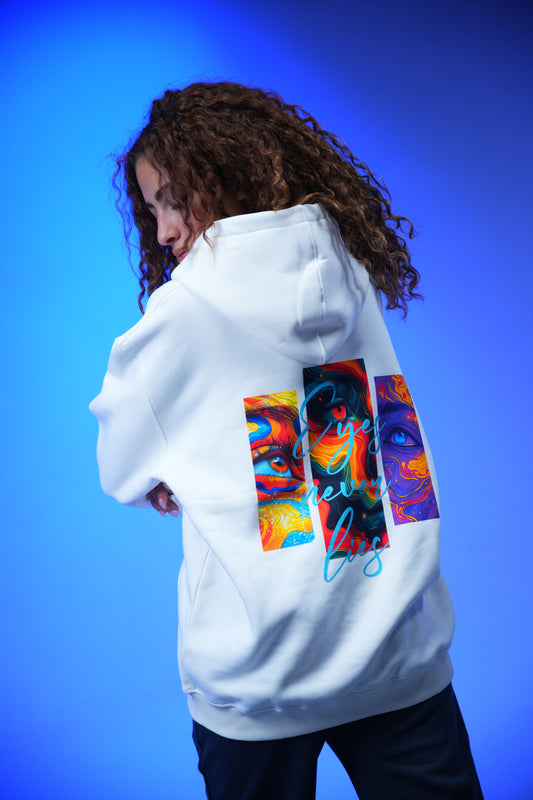 “Eyes Never Lies” Printed Oversized Hoodie White - Denjoe