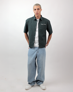 Short Sleeve Striped Shirt Boxy Fit - Forest Green