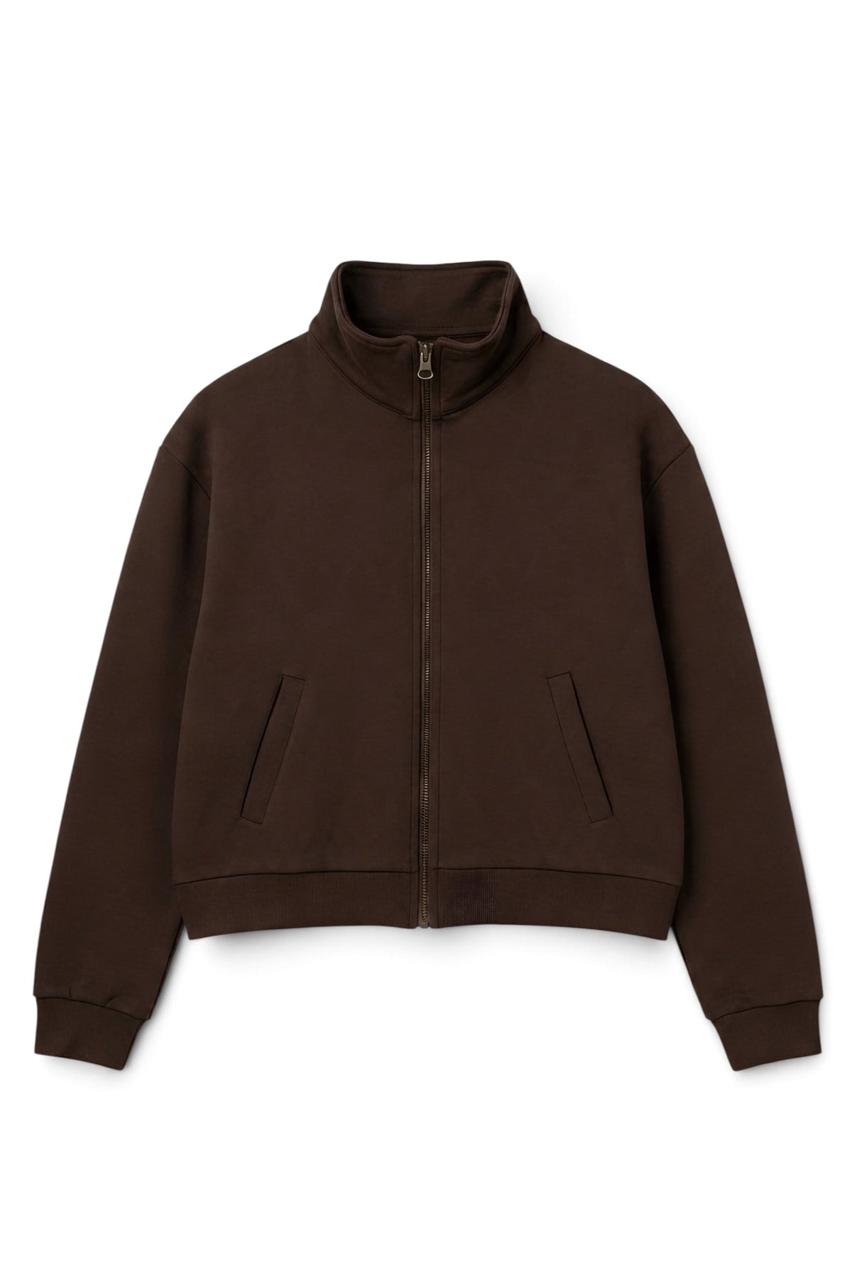 Brown Full-Zip Track Cropped Jacket (Female)
