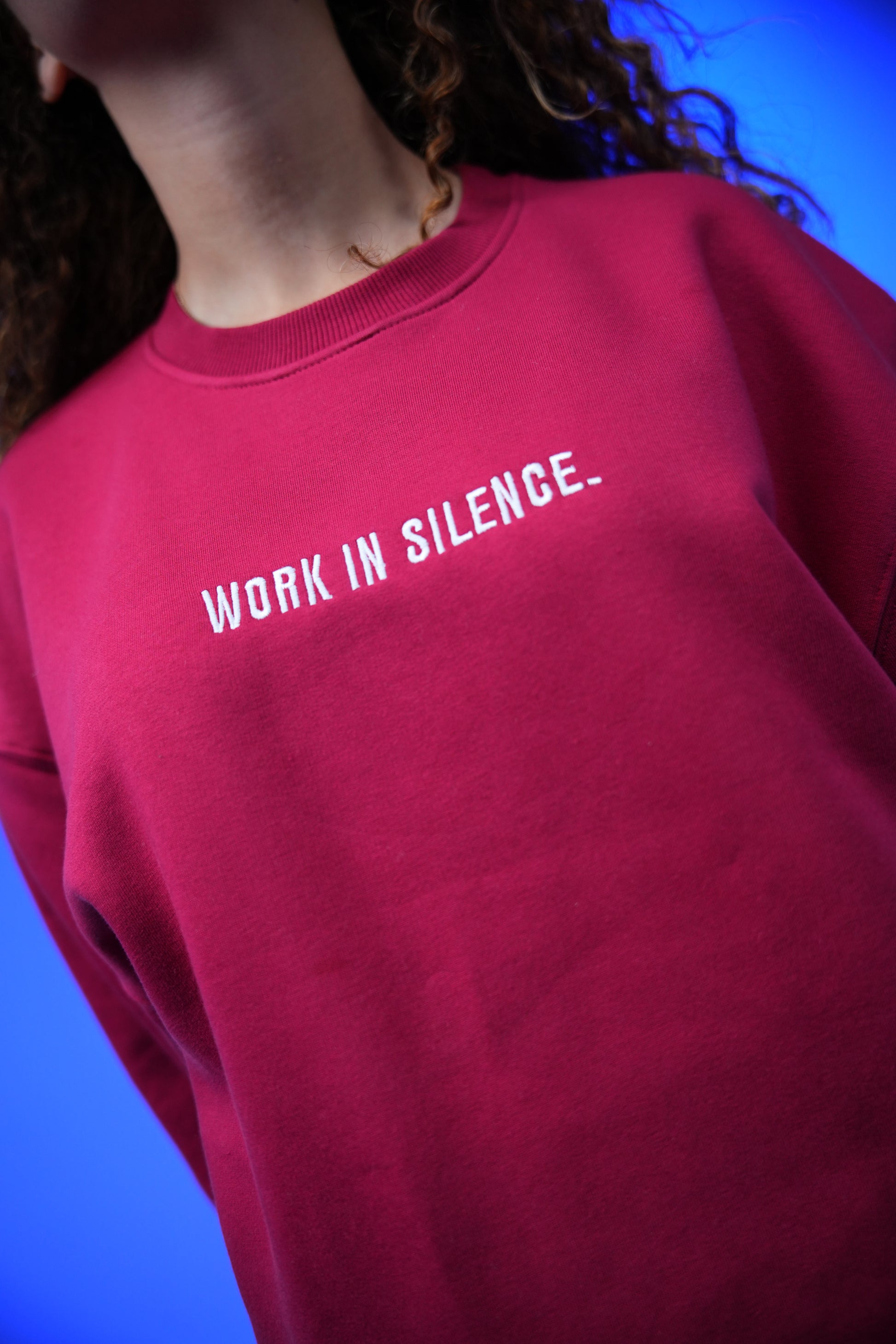 “WORK IS SILENCE” Embroidery Oversized Crewneck Sweatshirt - Denjoe