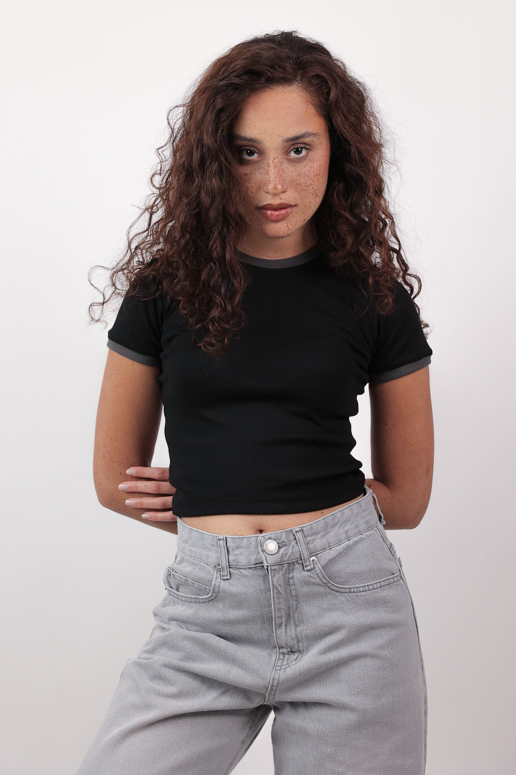 Cool Contrast Baby Tee - Black
