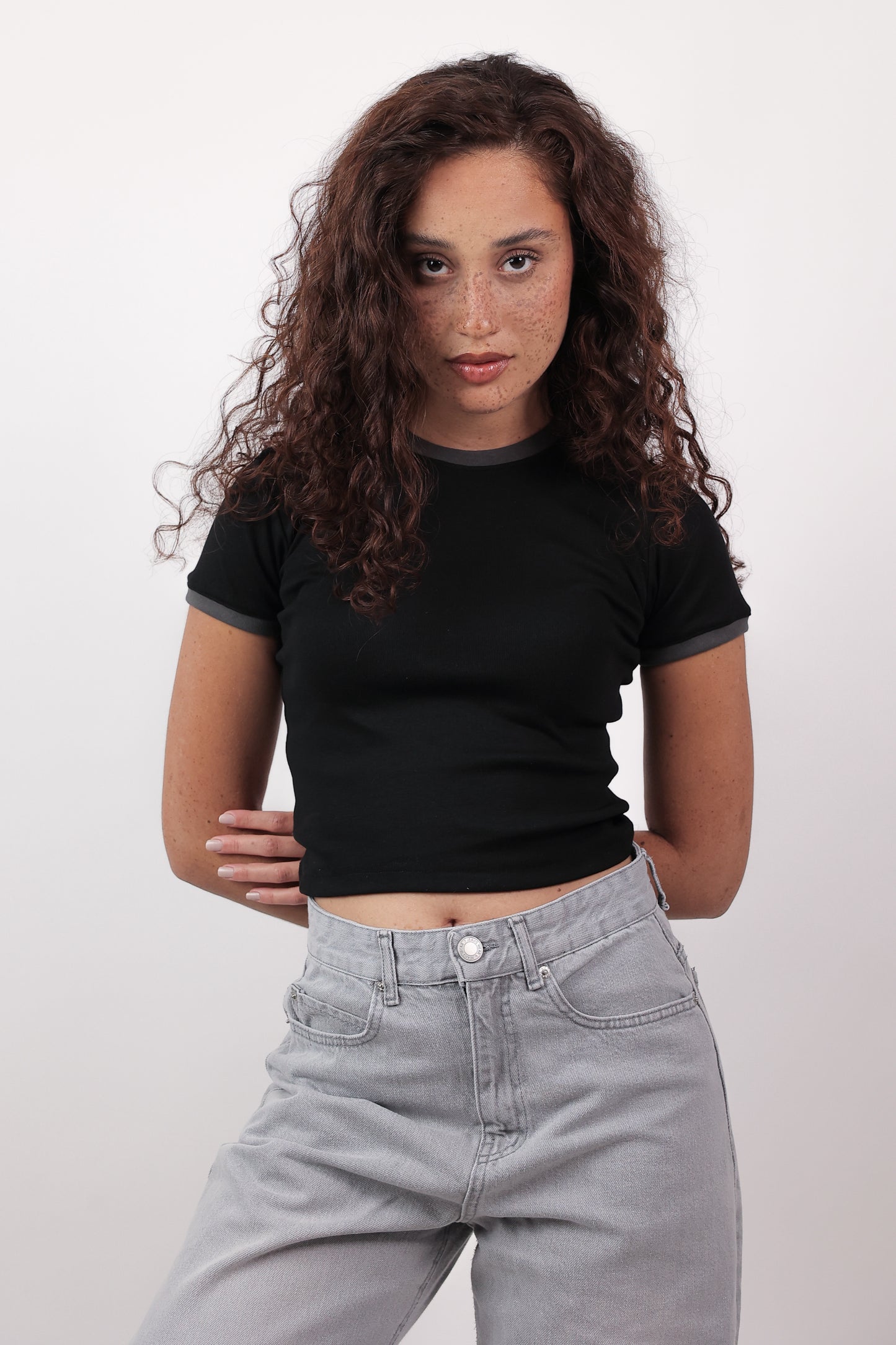 Cool Contrast Baby Tee - Black