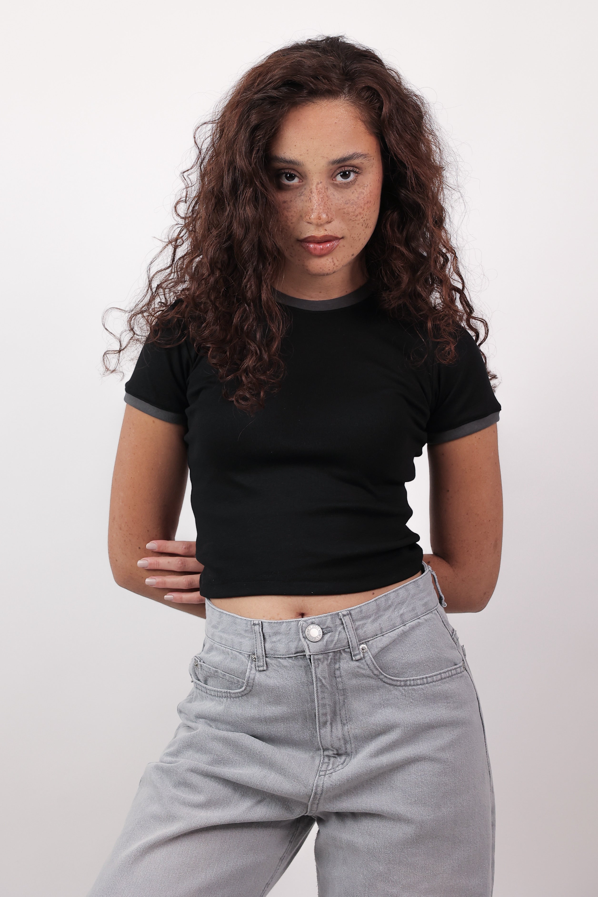 Cool Contrast Baby Tee - Black