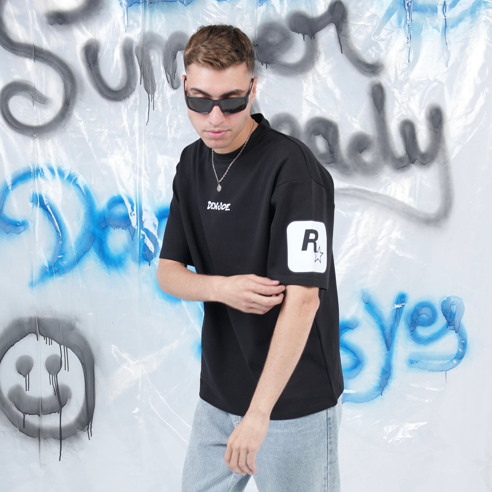 “BYE WITHOUT SALAM” Printed Oversized Tee - Denjoe