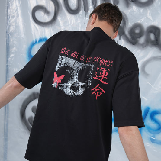“LOVE WILL HAVE ITS SACRIFICES” Printed Oversized Tee - Denjoe