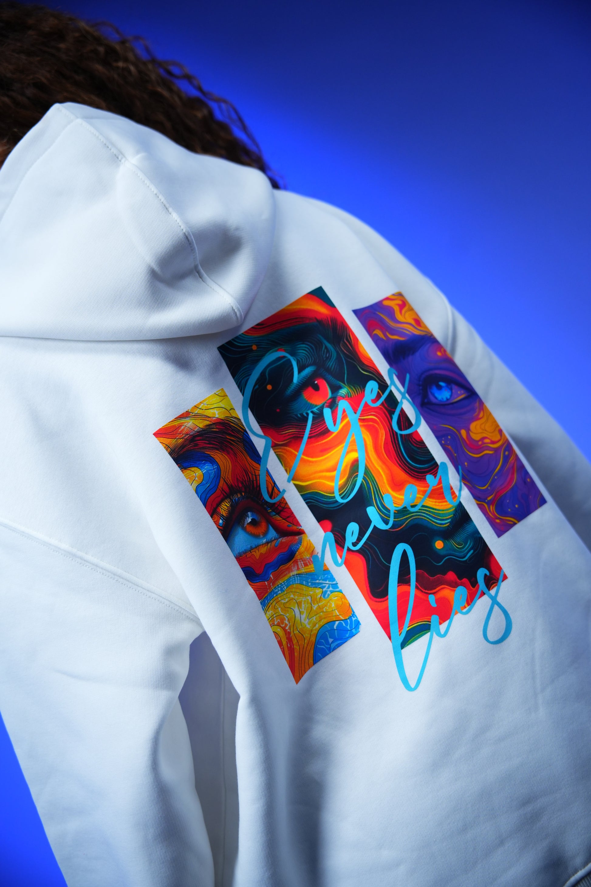 “Eyes Never Lies” Printed Oversized Hoodie White - Denjoe