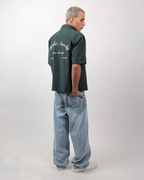 Short Sleeve Striped Shirt Boxy Fit - Forest Green