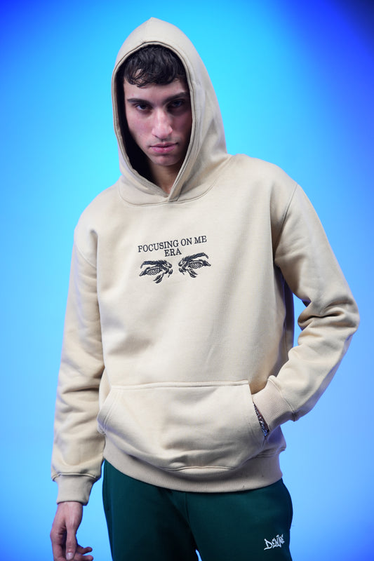 “FOCUSING ON ME ERA” Embroidery Oversized Hoodie Beige - Denjoe