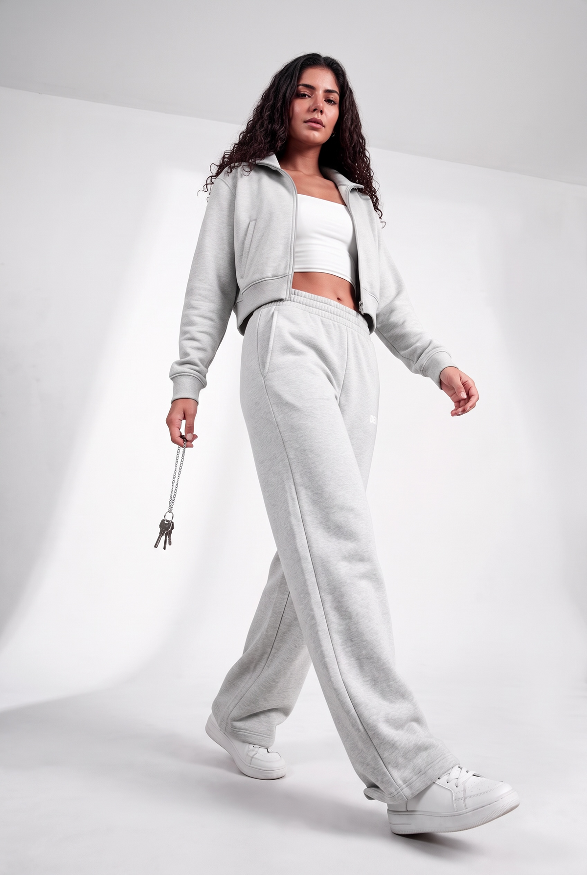 Light Grey Full-Zip Cropped Track Jacket (Female)