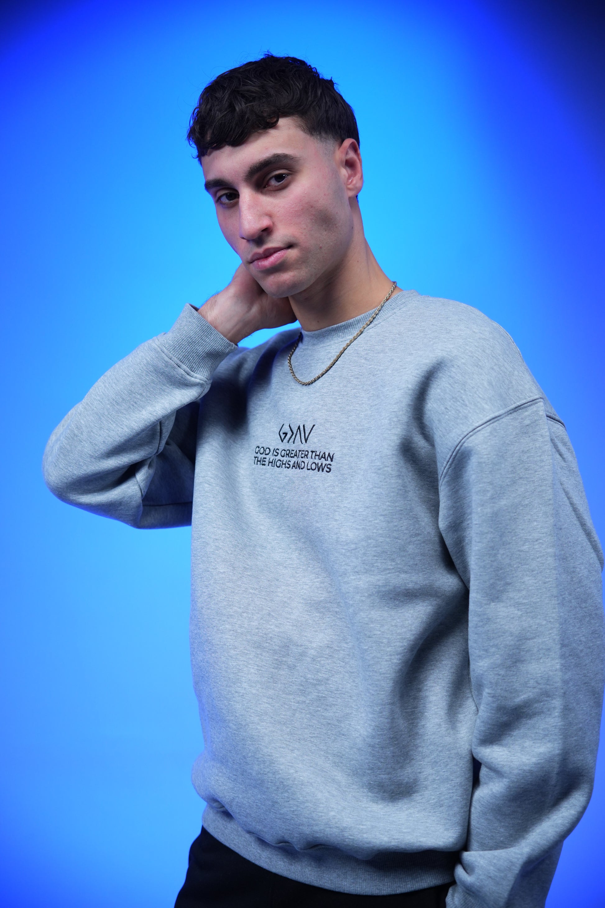 “GOD IS GREATER THAN THE HIGHS AND LOWS” Embroidery Oversized Crewneck Sweatshirt - Denjoe