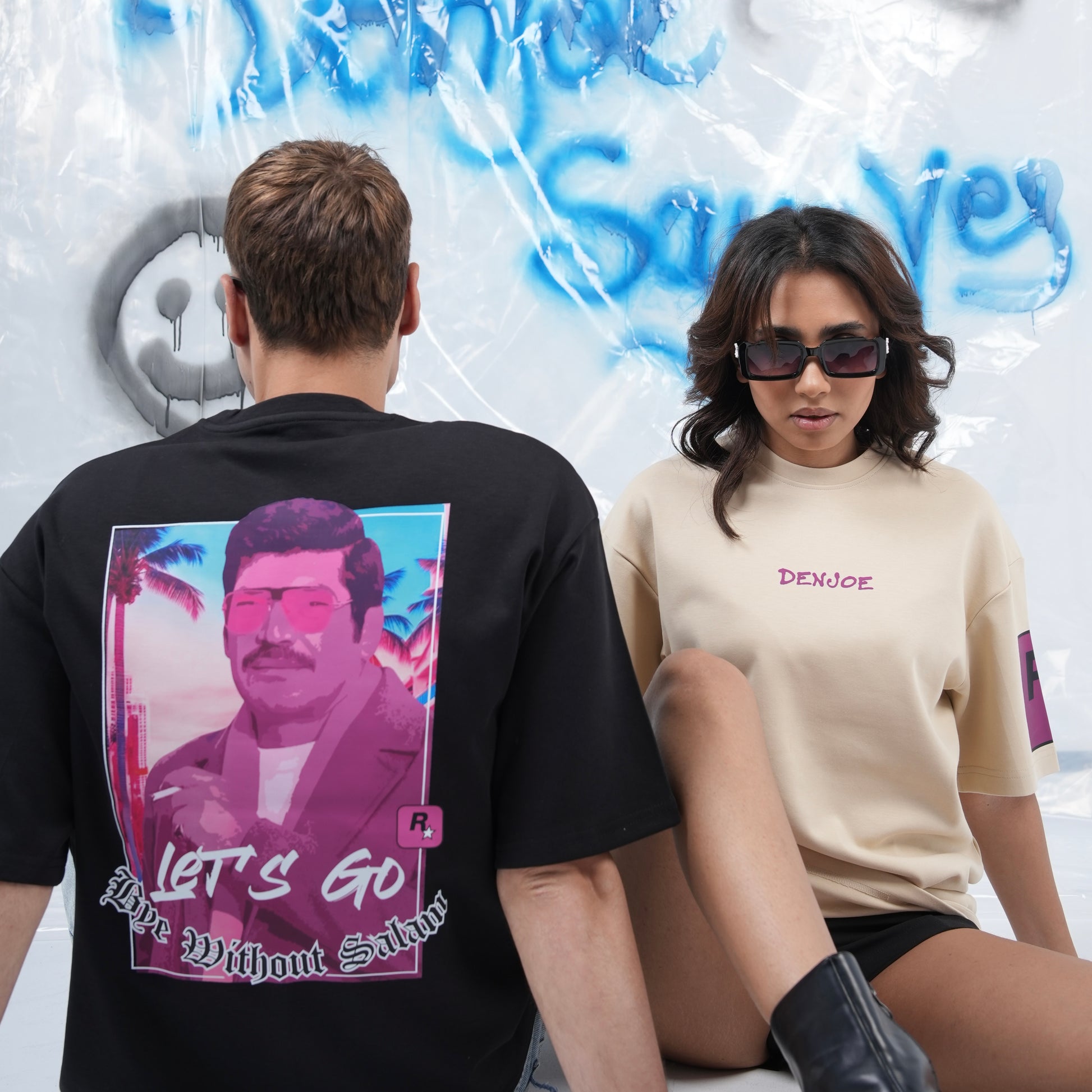 “BYE WITHOUT SALAM” Printed Oversized Tee - Denjoe