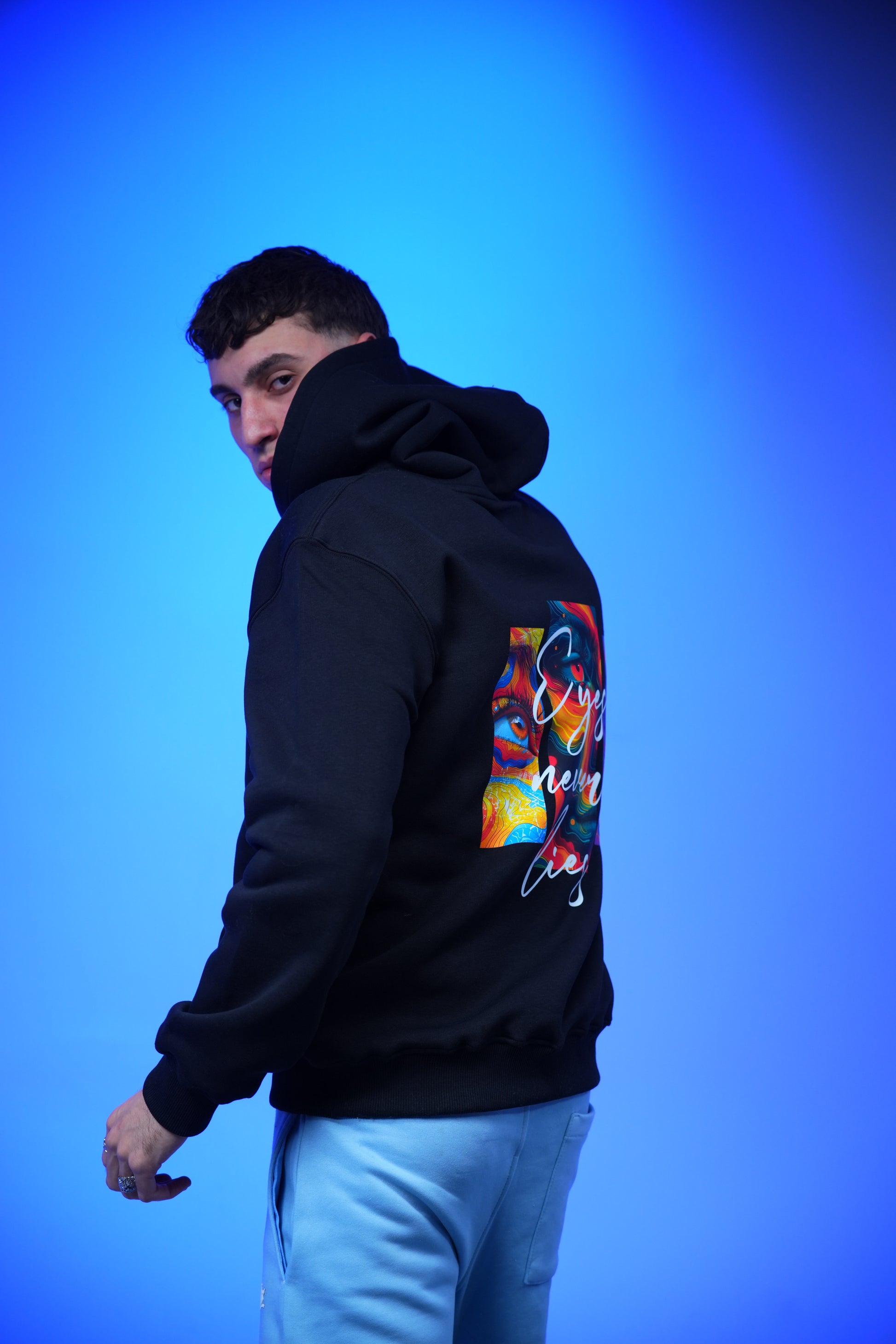 “Eyes Never Lies” Printed Oversized Hoodie Black - Denjoe