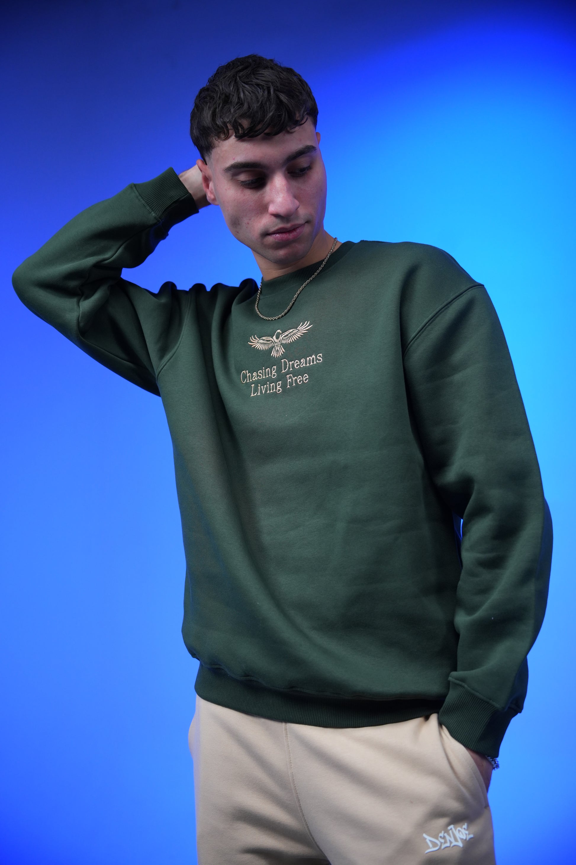 “Chasing Dreams Living Free” Embroidery Oversized Crewneck Sweatshirt - Denjoe