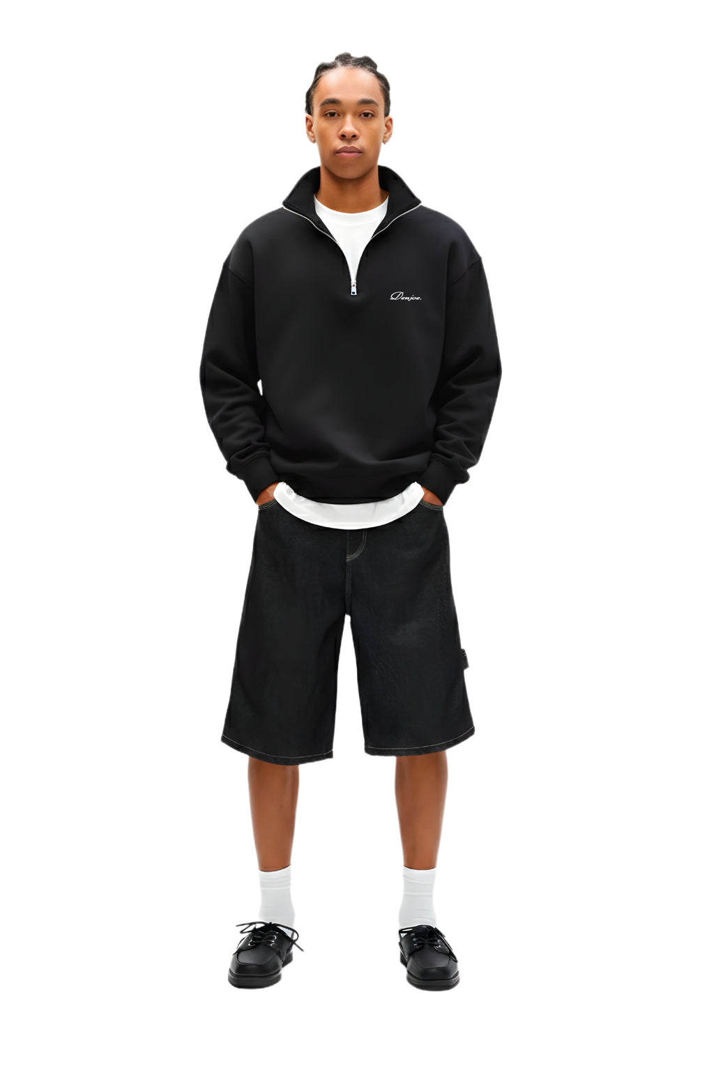 Black Quarter-zip Boxy Fit Unisex