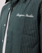 Short Sleeve Striped Shirt Boxy Fit - Forest Green