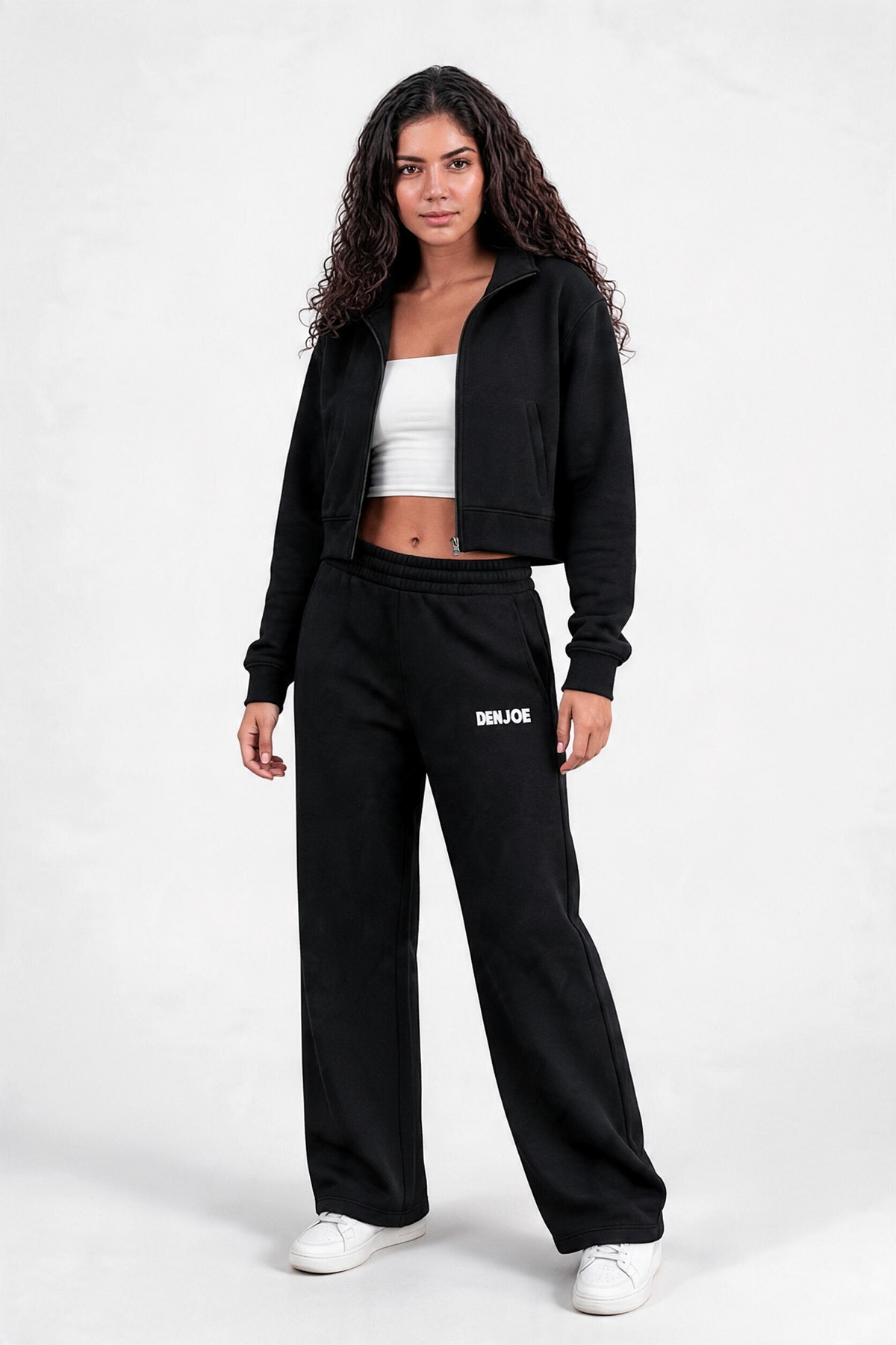 Black Full-Zip Cropped Track Jacket (Female)