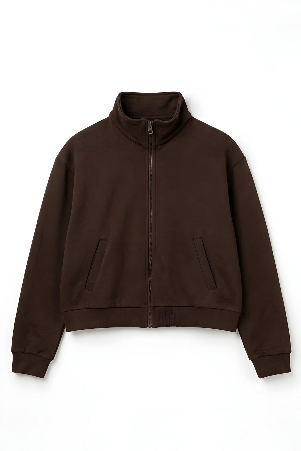 Brown Full-Zip Track Cropped Jacket (Female)