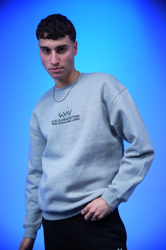 “GOD IS GREATER THAN THE HIGHS AND LOWS” Embroidery Oversized Crewneck Sweatshirt - Denjoe