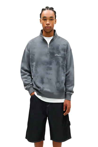 Metal Grey Tie Dye Quarter-zip Boxy Fit Unisex