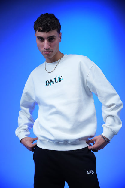 “ONLY” Embroidery Oversized Crewneck Sweatshirt white - Denjoe