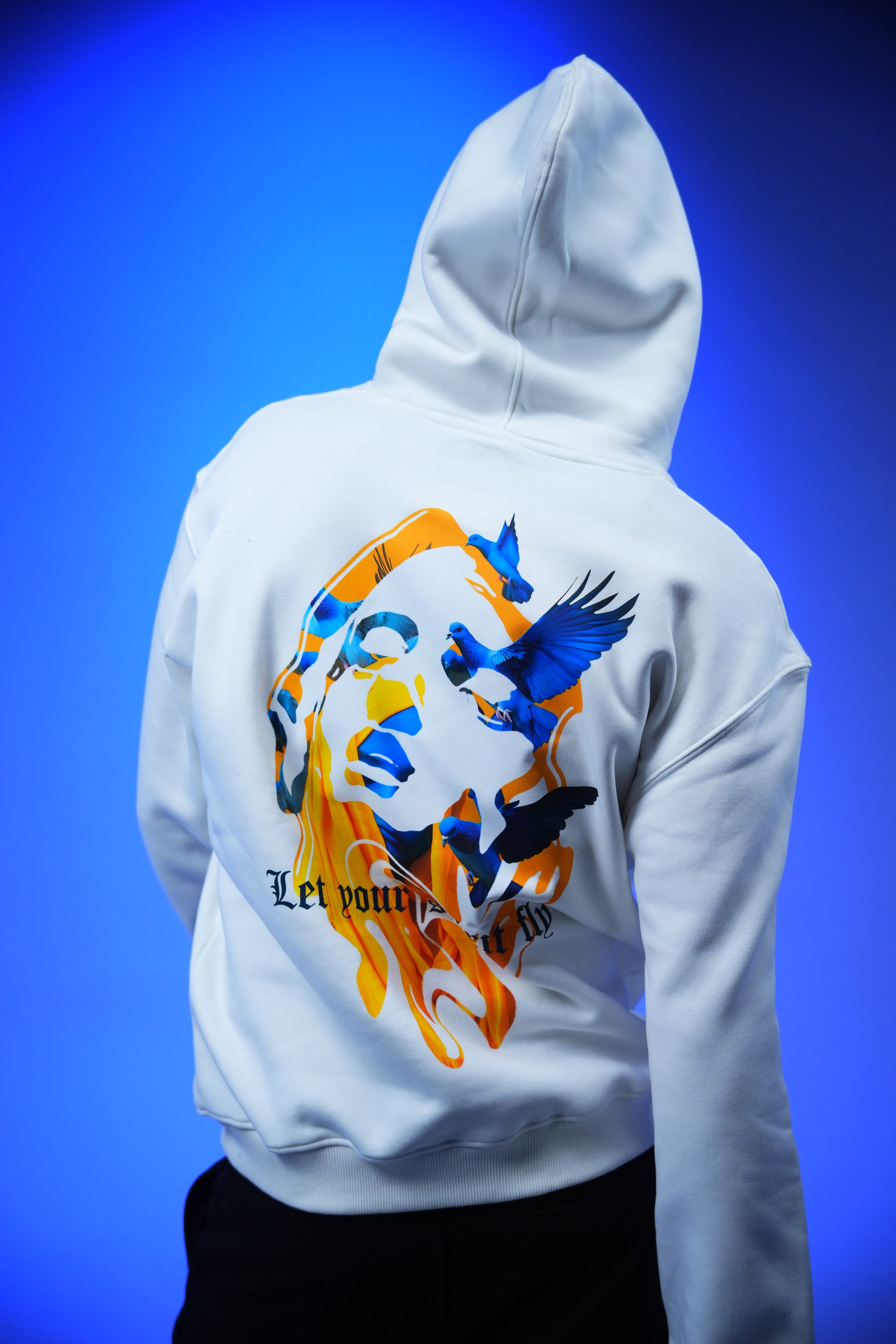 “Let your spirit fly” Printed Oversized Hoodie white - Denjoe