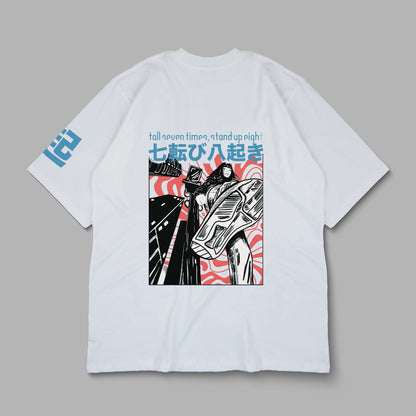 “fall seven times, stand up eight” Printed Oversized Tee - Denjoe