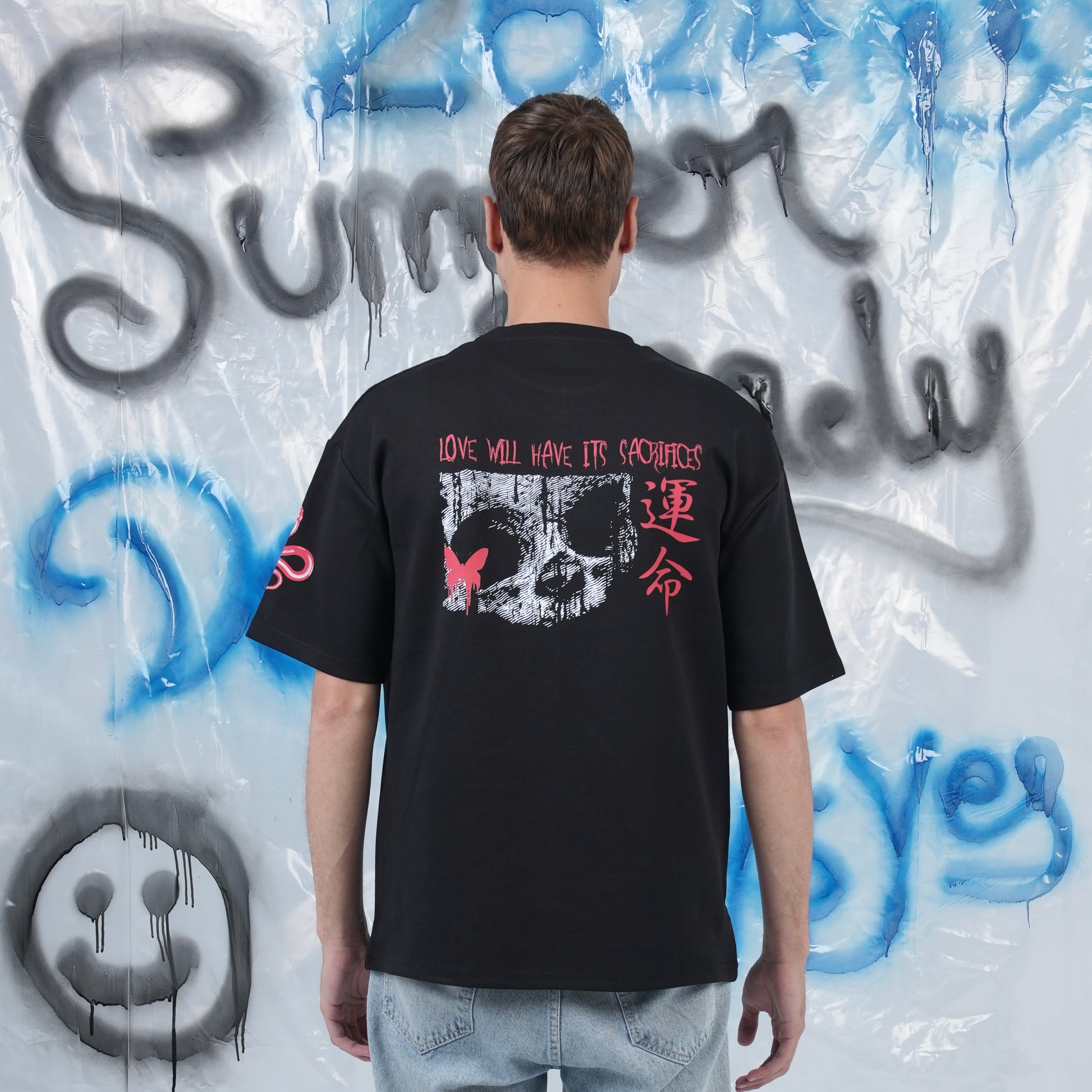 “LOVE WILL HAVE ITS SACRIFICES” Printed Oversized Tee - Denjoe