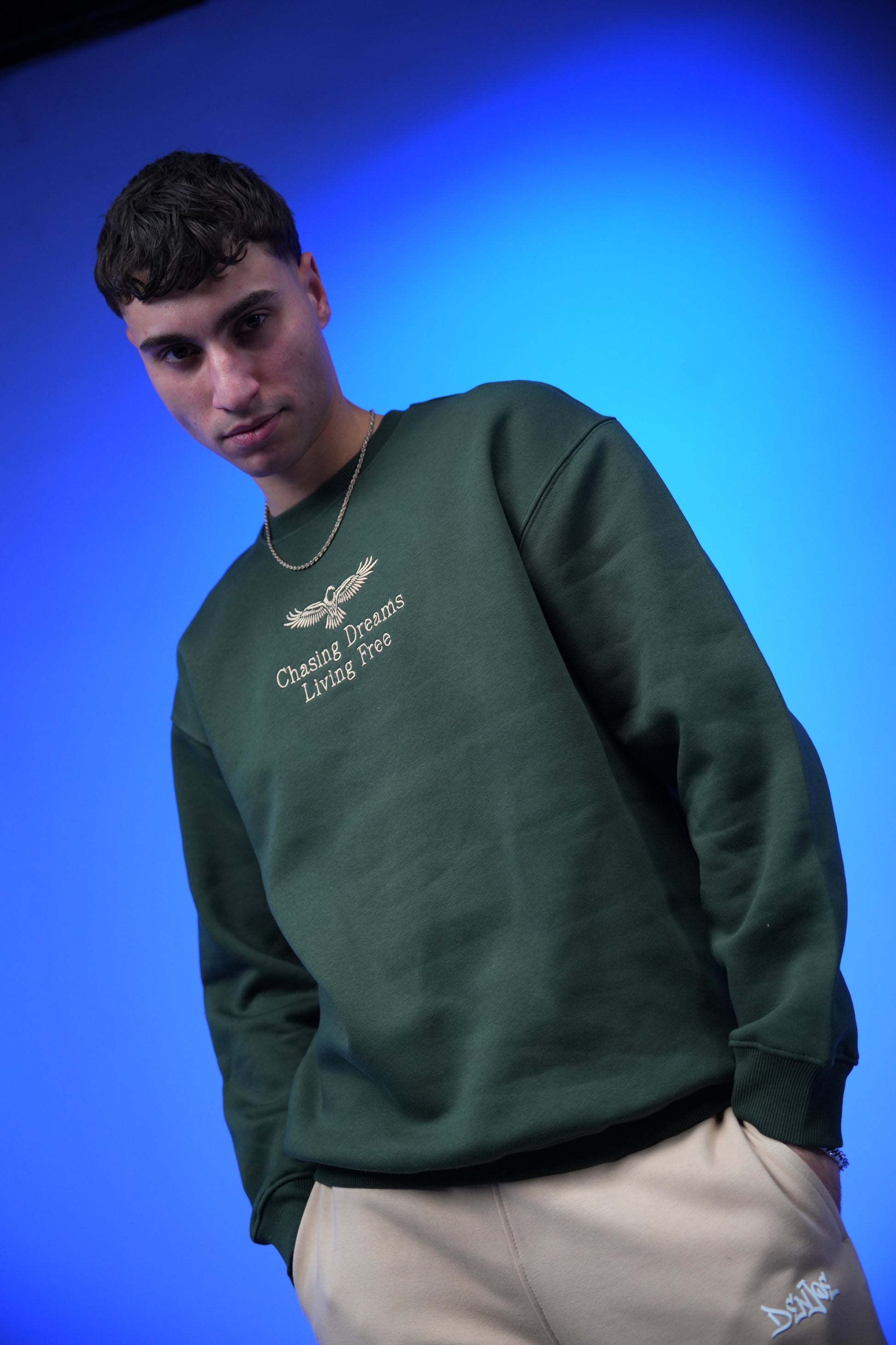 “Chasing Dreams Living Free” Embroidery Oversized Crewneck Sweatshirt - Denjoe