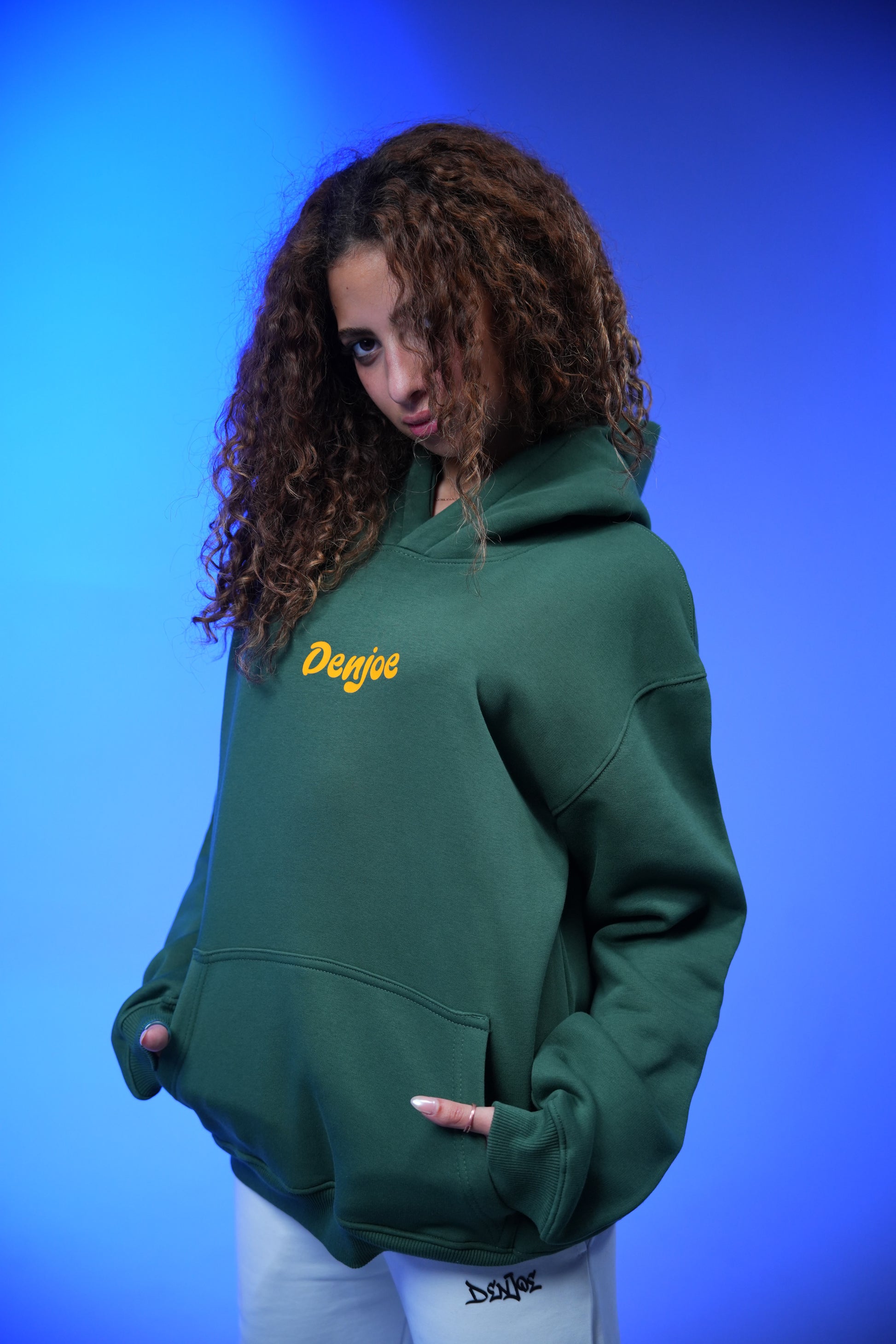 “What don’t monsters eat clowns Because they taste funny” Printed Oversized Hoodie Dark Green - Denjoe