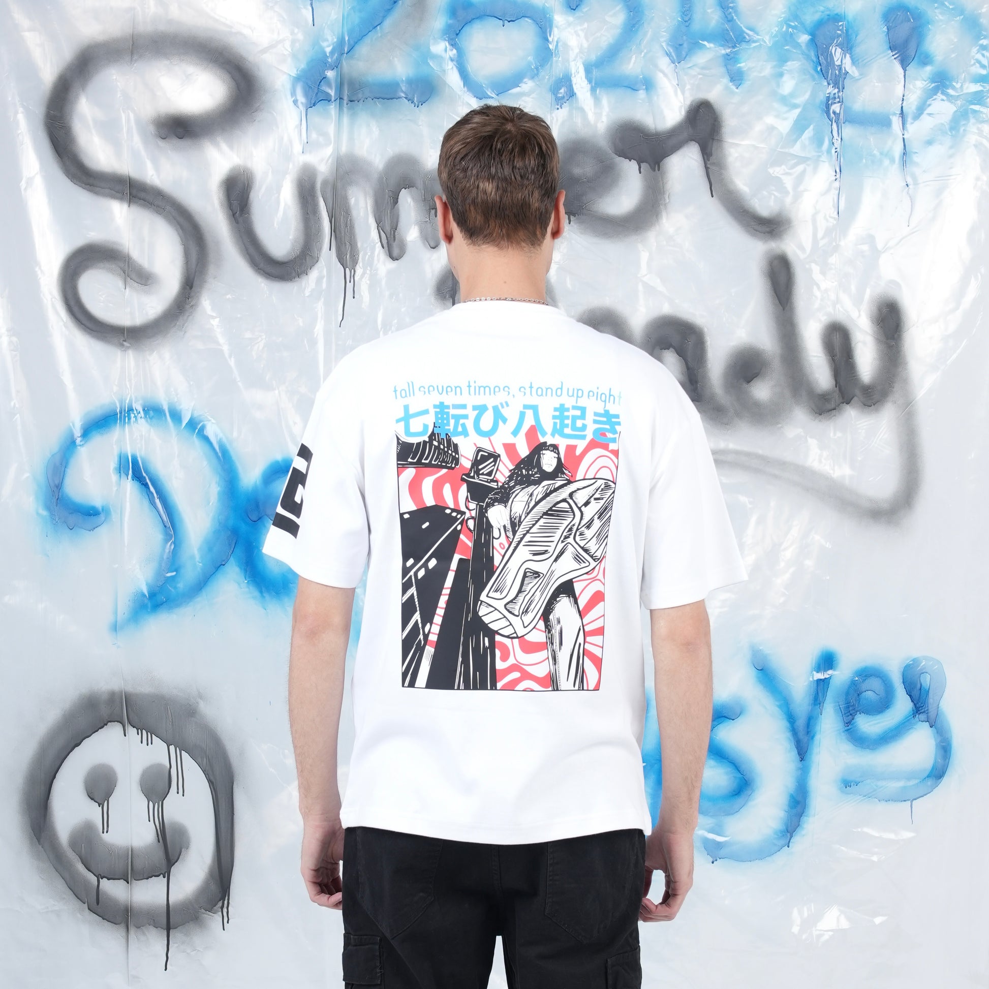 “fall seven times, stand up eight” Printed Oversized Tee - Denjoe