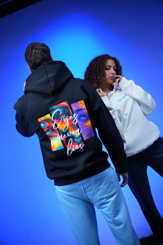 “Eyes Never Lies” Printed Oversized Hoodie Black - Denjoe