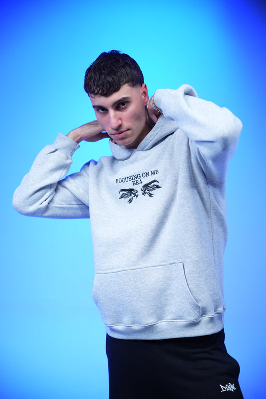 “FOCUSING ON ME ERA” Embroidery Oversized Hoodie Light Gray - Denjoe