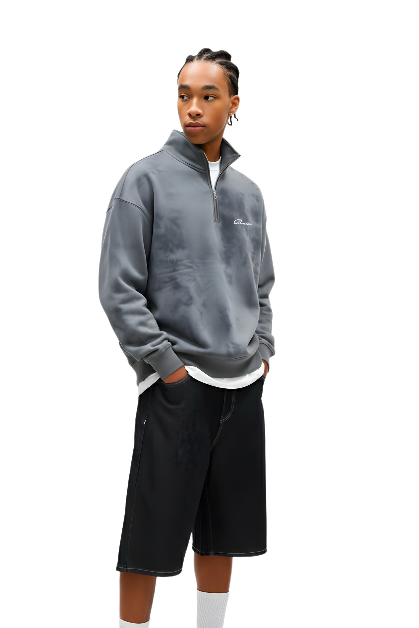 Metal Grey Tie Dye Quarter-zip Boxy Fit Unisex