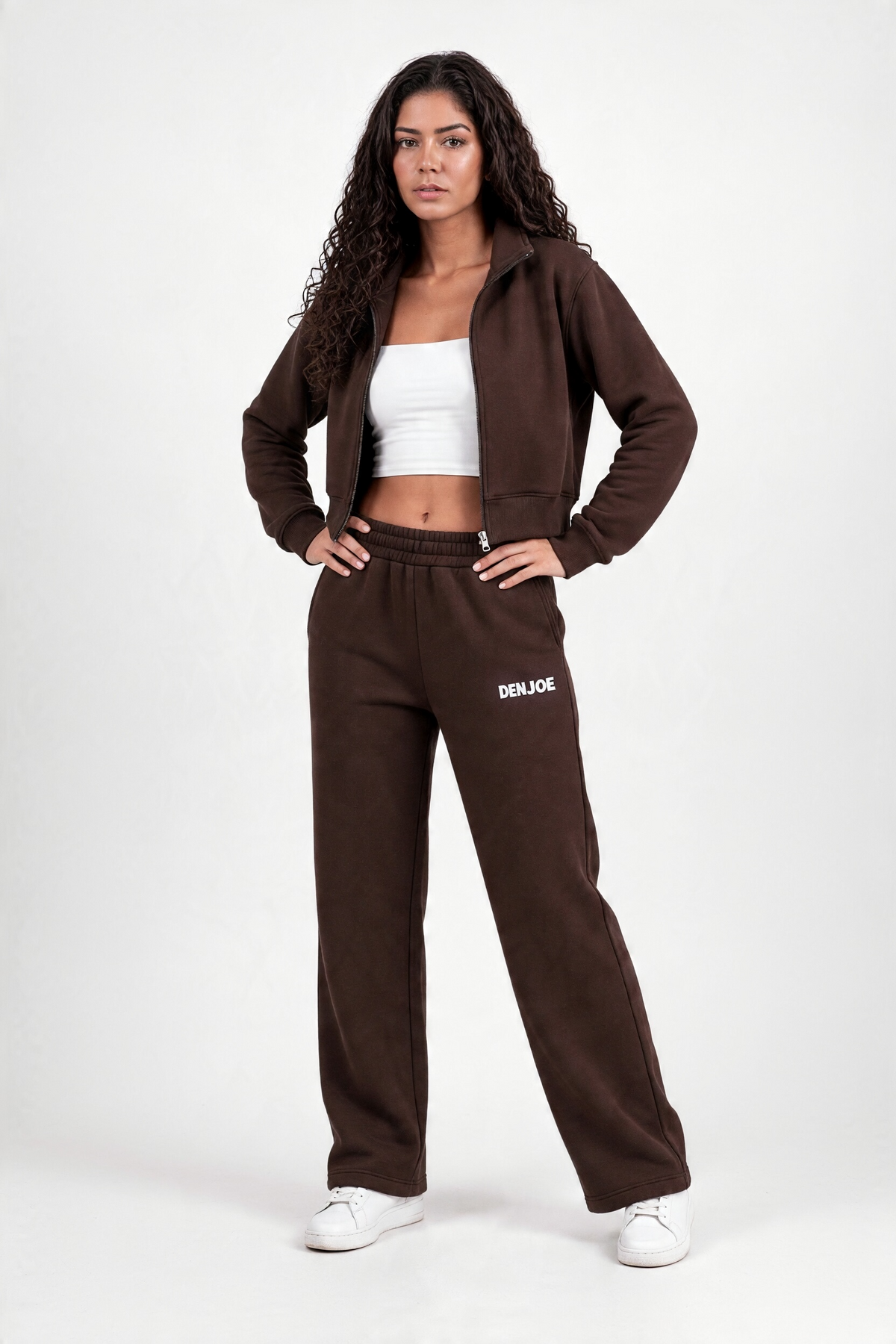 Brown Full-Zip Track Cropped Jacket (Female)